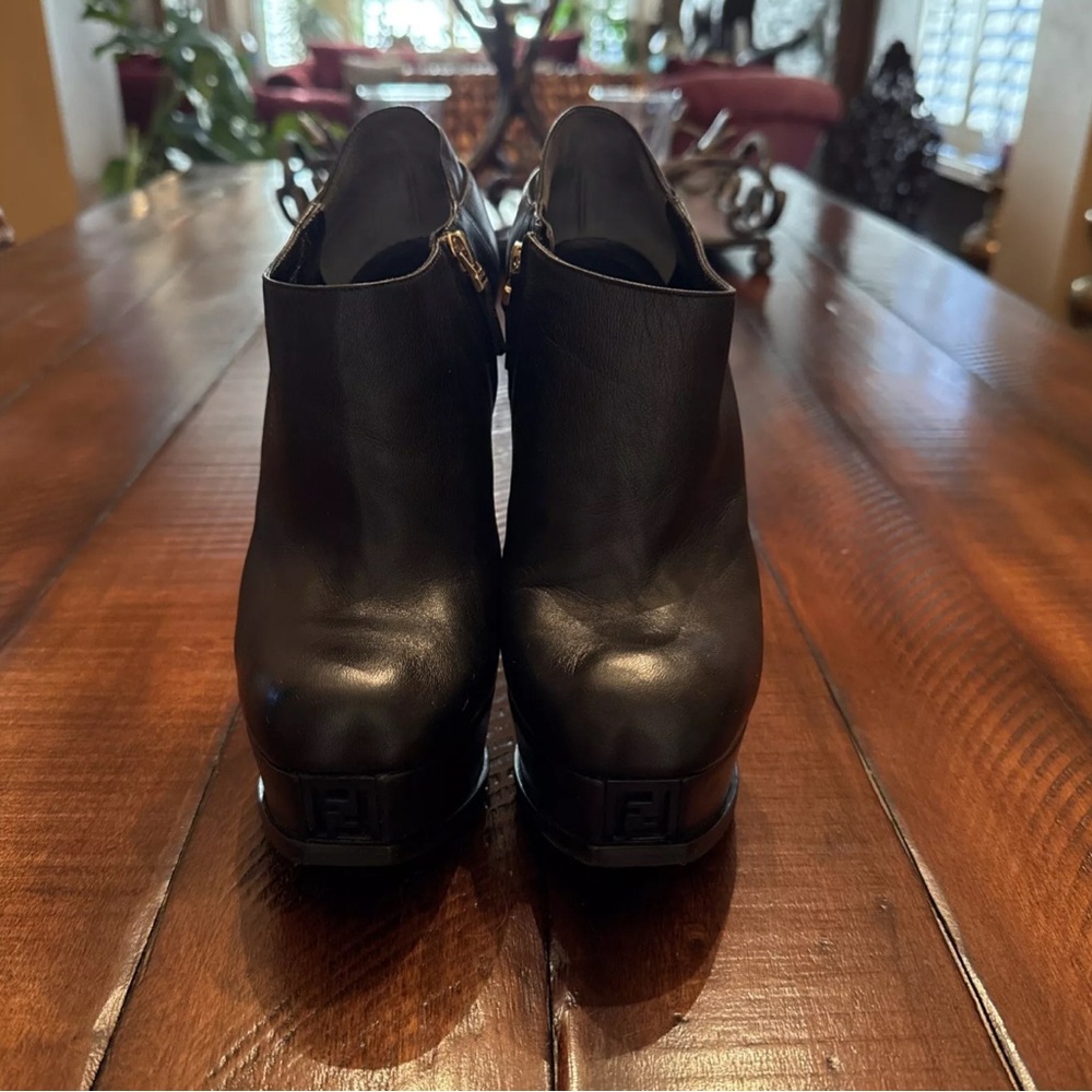Fendi Black Leather Platform Stiletto Booties Size 36
